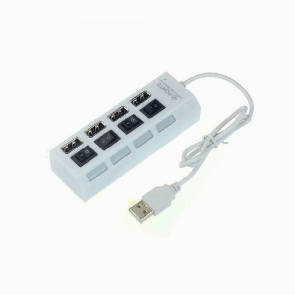 USB 2.0 HUB 4 Port Hi-Speed with On/Off Switch - White